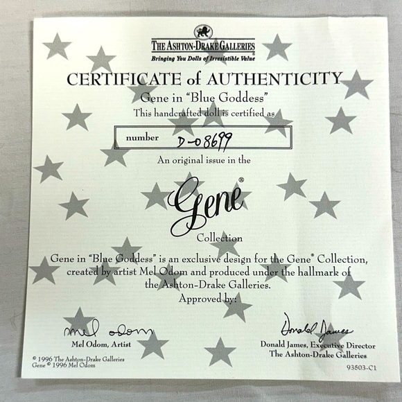 Vintage “Blue Goddess” Porcelain Doll in the Gene Collection by Mel Odom - Picture 5 of 8